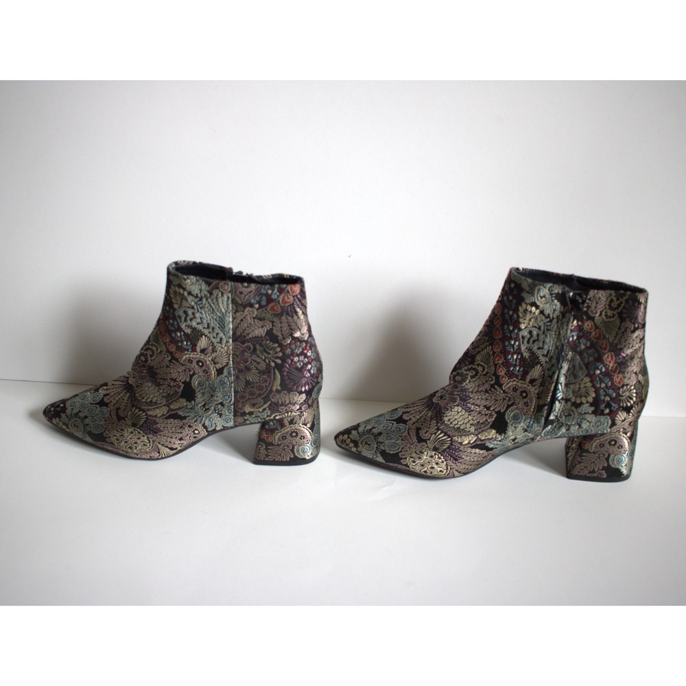 Alex Marie Jacquard Floral Black Multicolor Ankle Bootie Zip Pointed Toe Sz 7.5M
